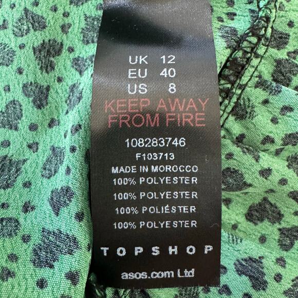 TOPSHOP HEART PRINT PUFF SLEEVE BLOUSE IN GREEN NWOT WOMEN'S SIZE 8 - Picture 11 of 13